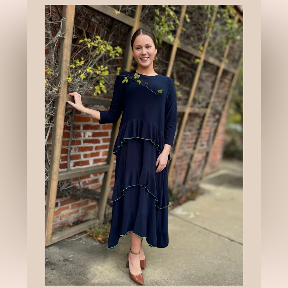 NWT “Holland Dress” from Zadie B’s (Navy w/Green Trim)